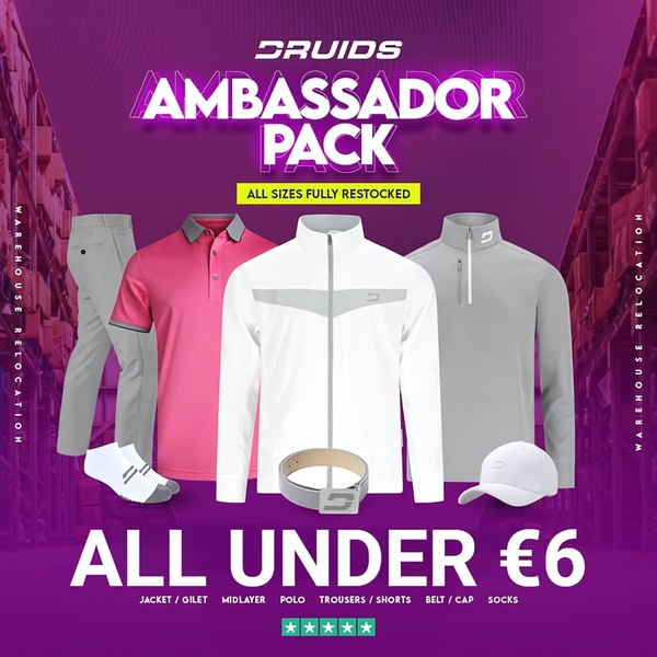 golf clothing, golf apparel, golf wear, golf shirts, golf pants, golf accessories, sports clothing, bundle offer, sale promotion, minimalist, modern typography, bold, energetic, purple, pink